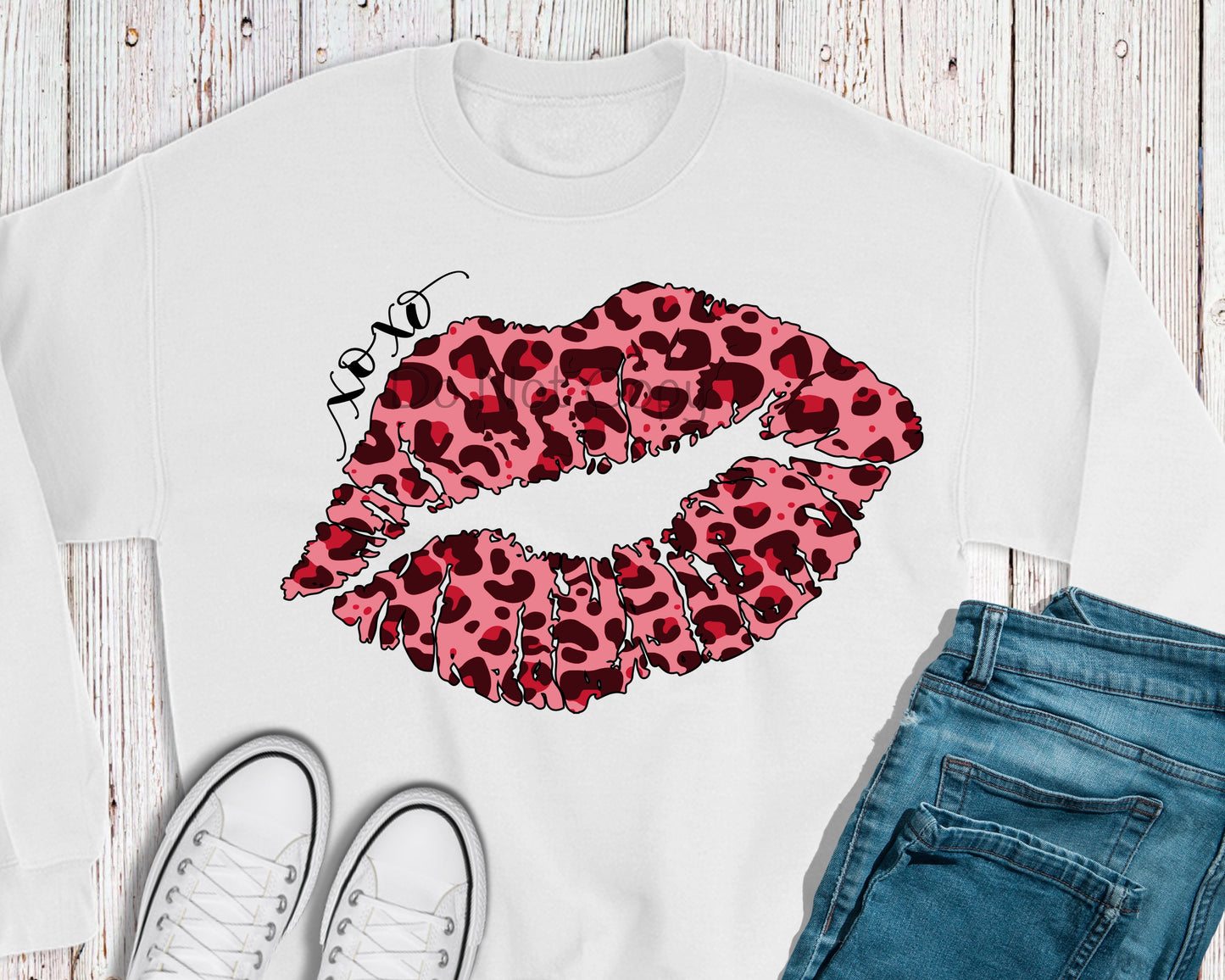 Leopard pink lips xoxo-DTF