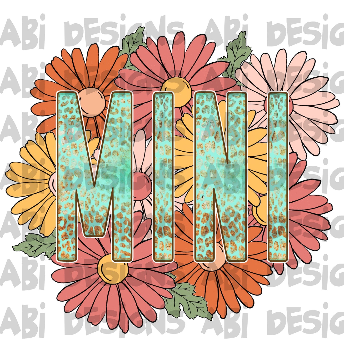 Mini turquoise flowers-DTF