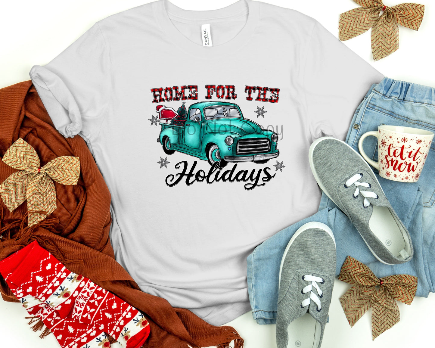 Home for the holidays blue truck-DTF