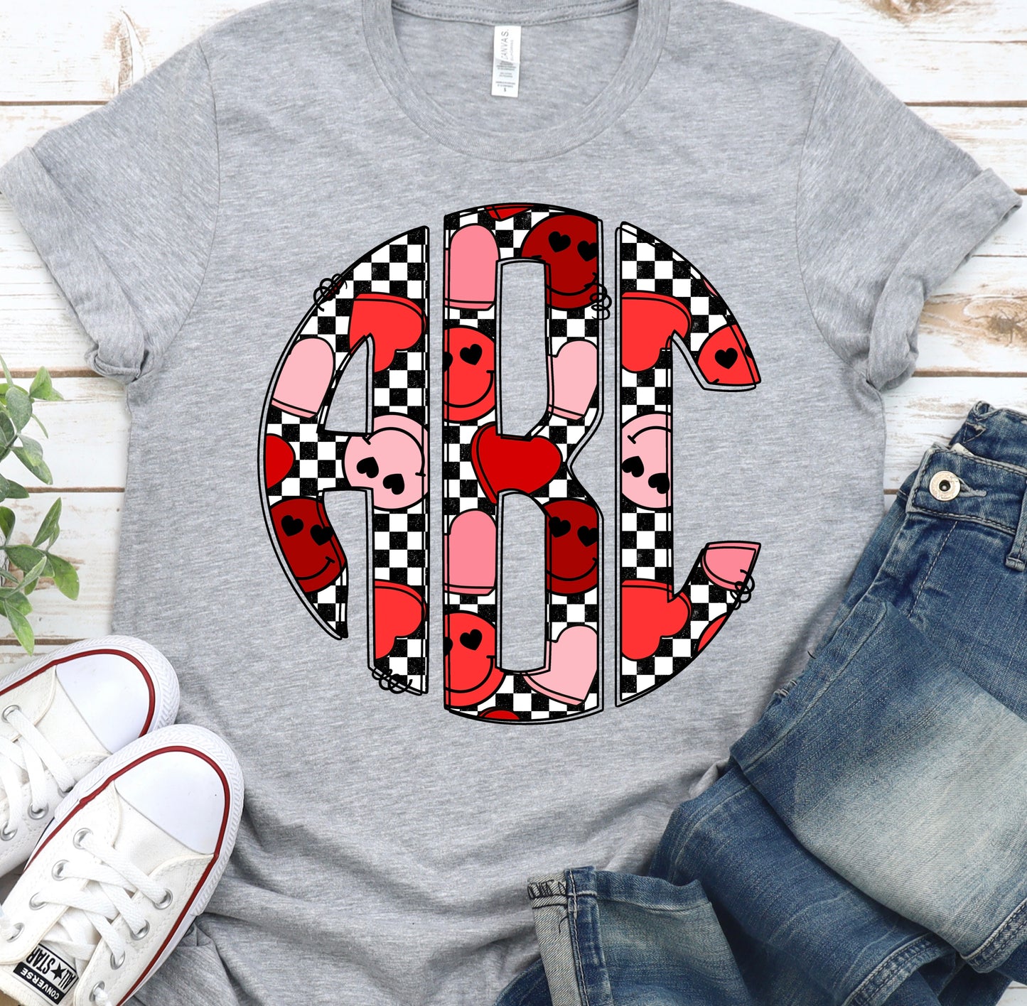 Valentine Monogram (Heart smileys & checkered)-DTF