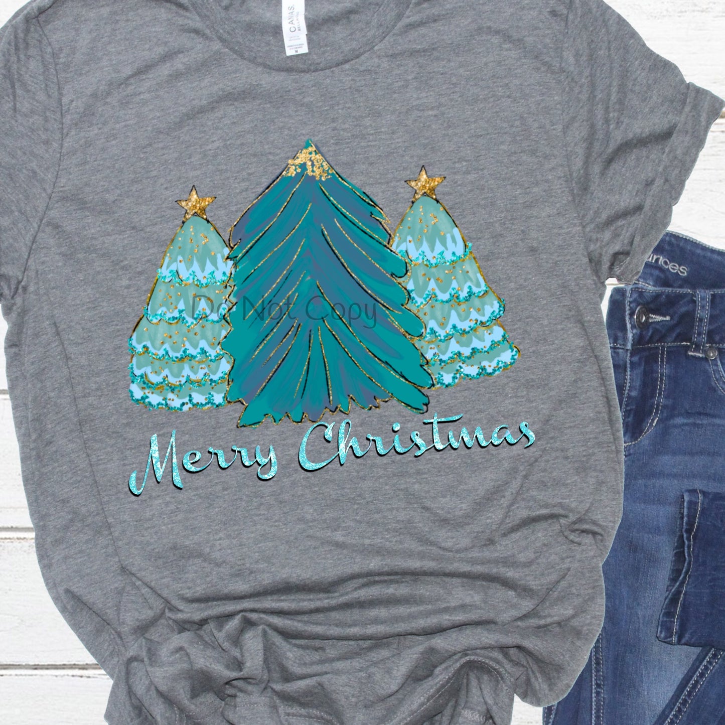 Merry Christmas blue trees-DTF