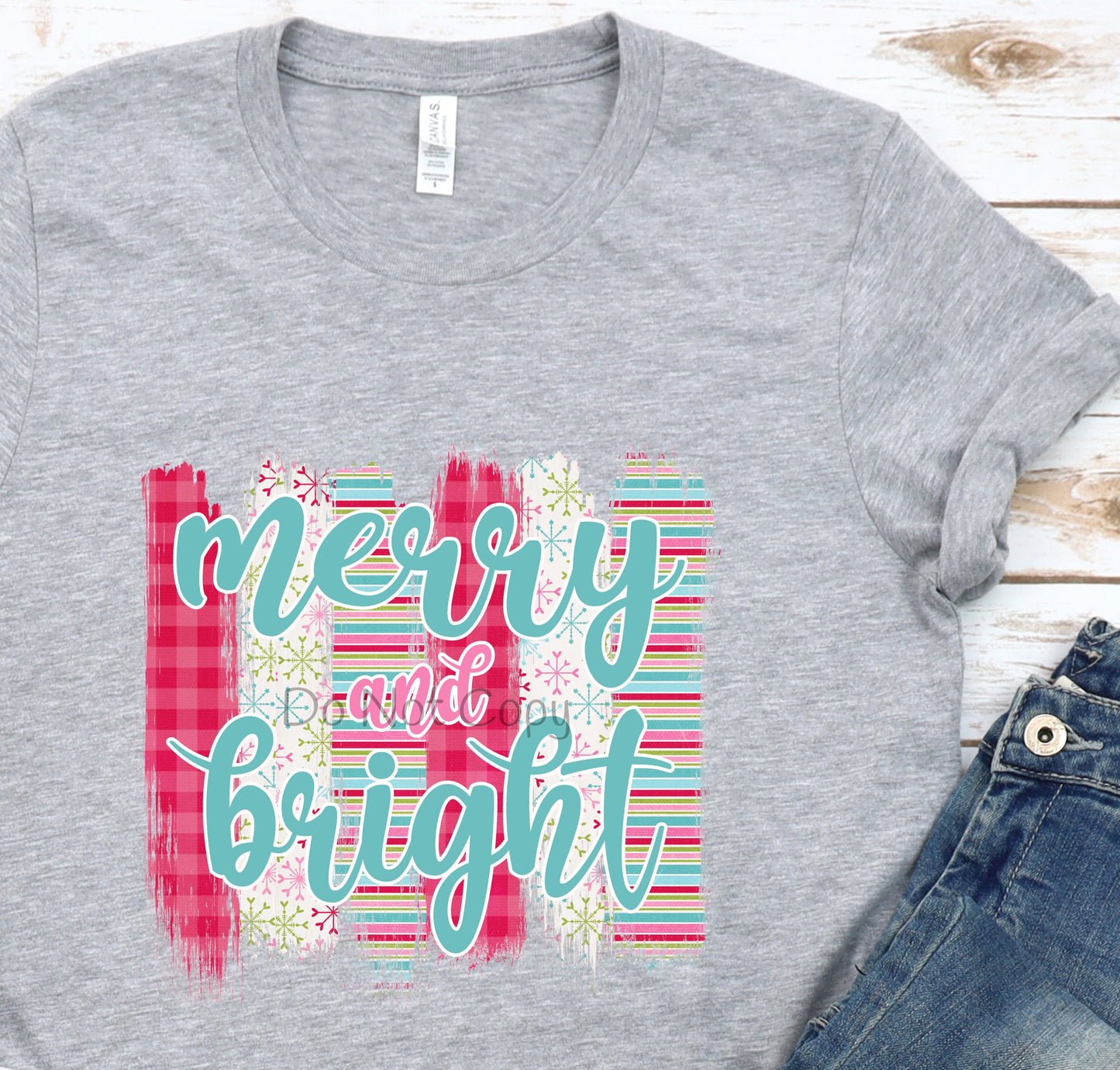 Merry and bright turquoise brush strokes-DTF