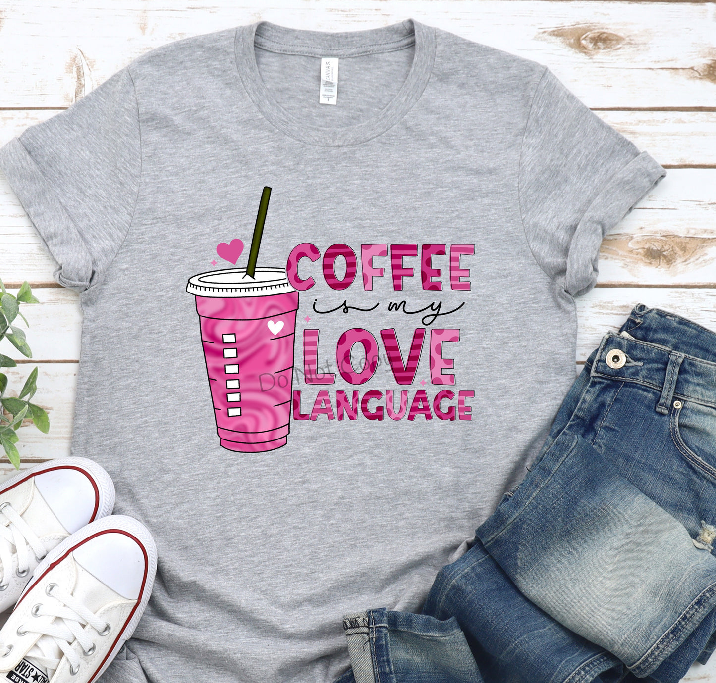 Coffee is my love language pink cup hearts-DTF