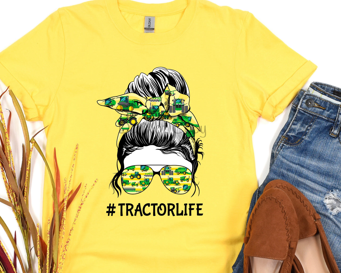 Messy bun tractor life-DTF
