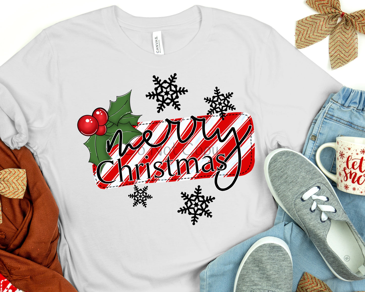 Merry Christmas red white stripe background-DTF