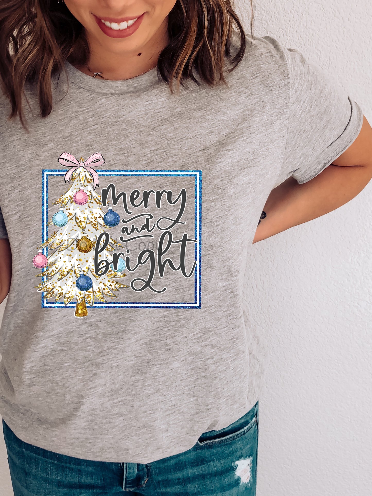 Merry and bright white tree- DTF