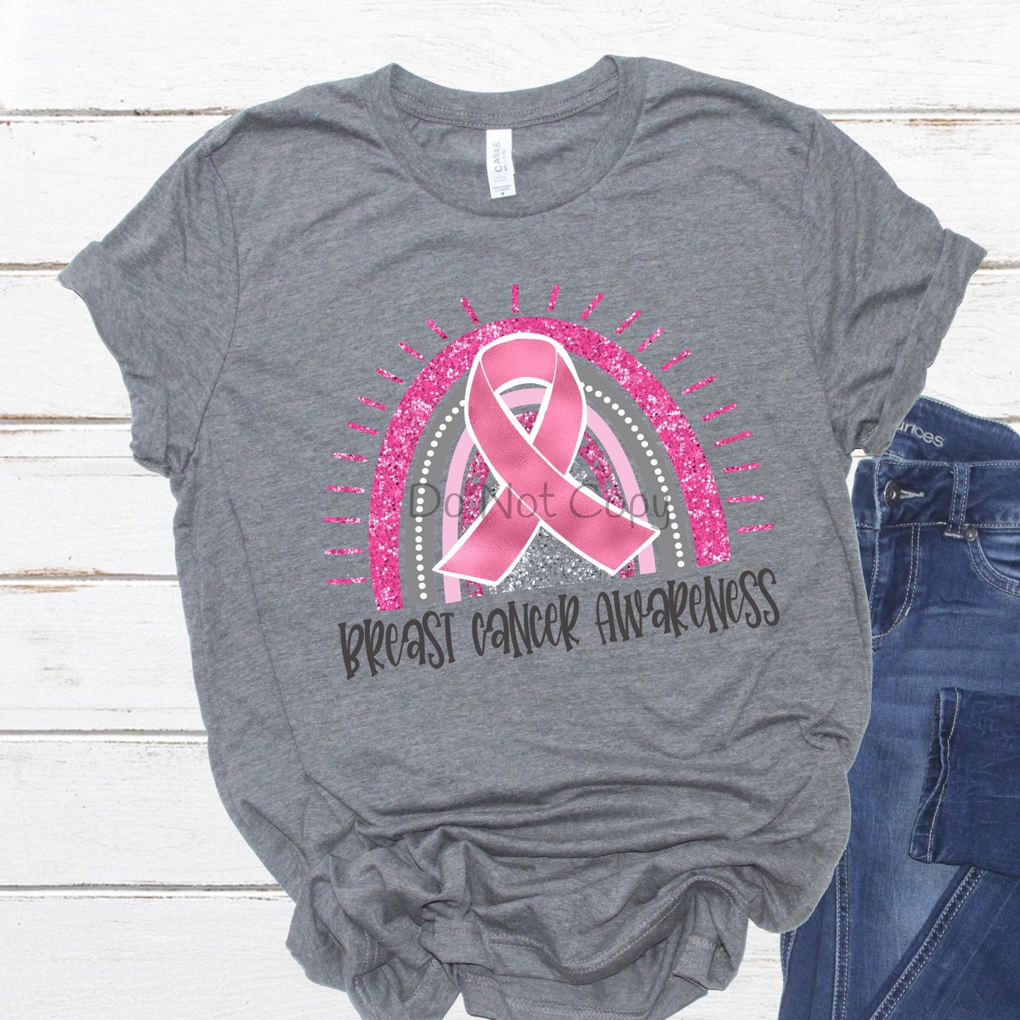 Breast cancer awareness pink ribbon rainbow-DTF