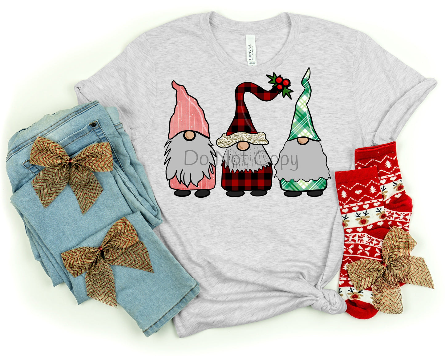 Christmas gnomes pink buffalo plaid green-DTF