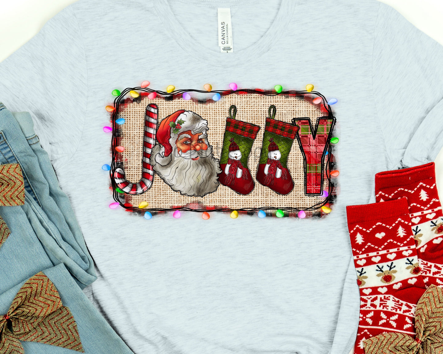Jolly candy cane Santa stockings-DTF