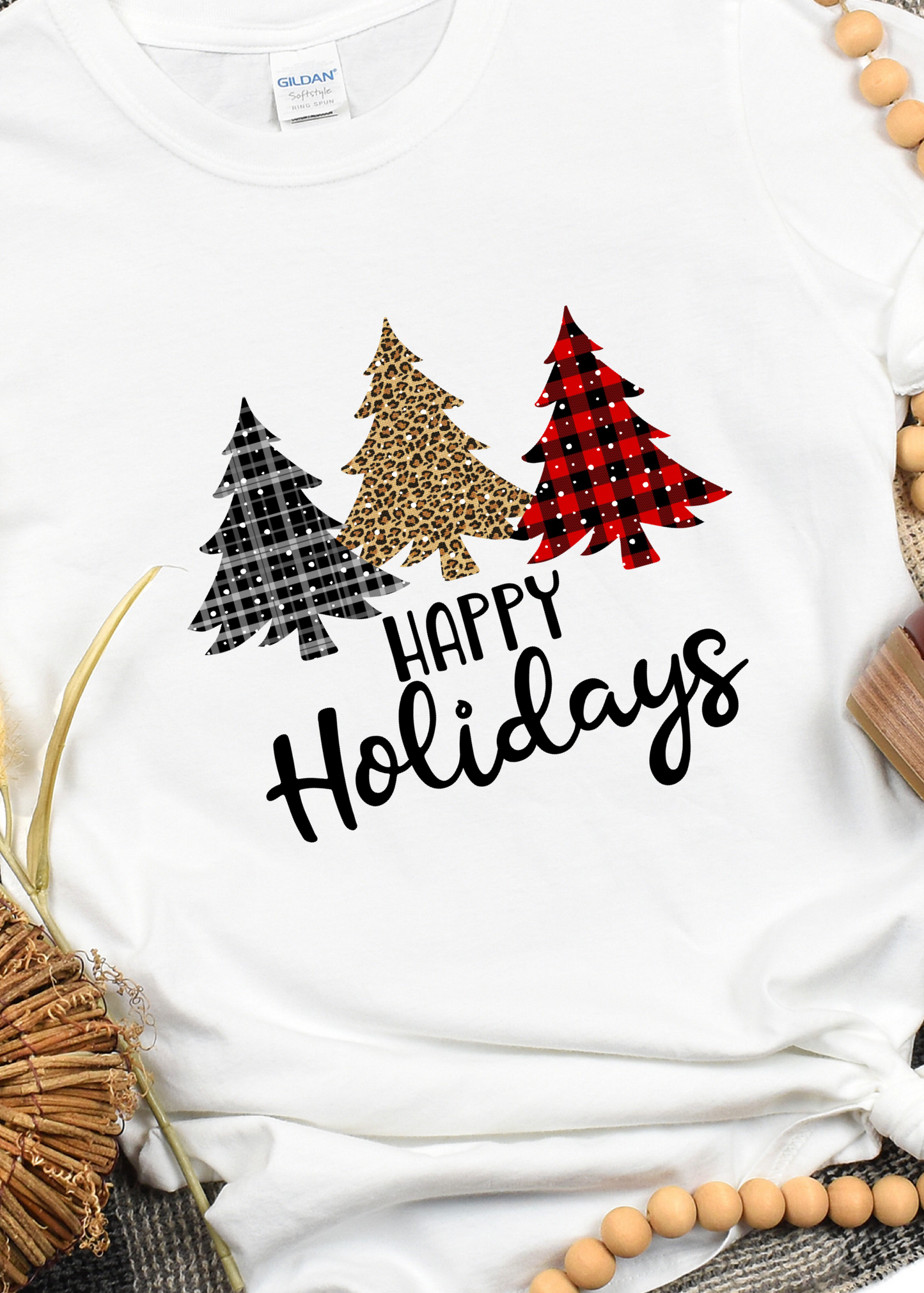 Happy holidays trees with snow-DTF