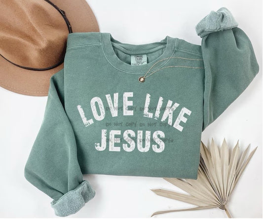 Love like Jesus white distressed- DTF