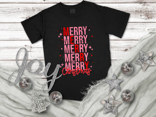 Merry Christmas Stacked Red And Pink- DTF