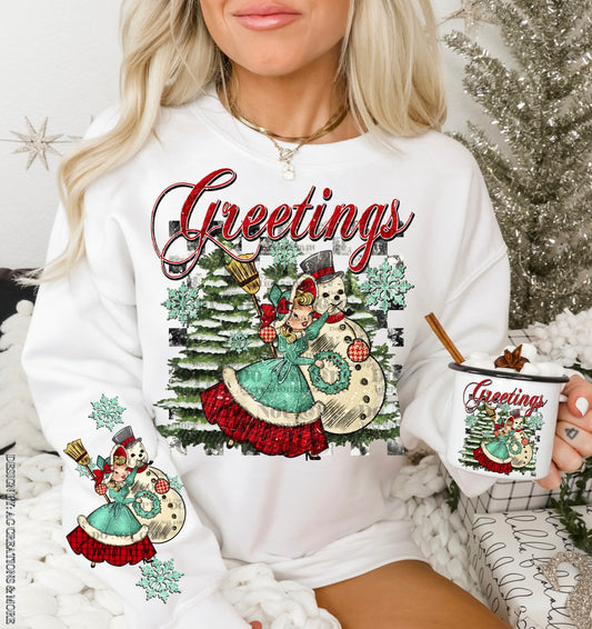 Greetings Vintage Snowman With Sleeve -DTF