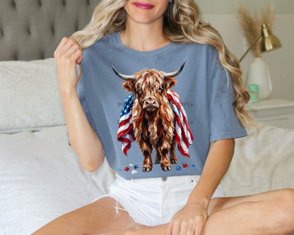 Highland with American flag- DTF&UV