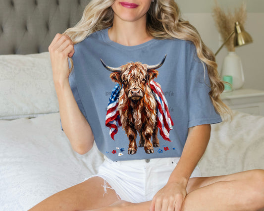 Highland with American flag- DTF&UV