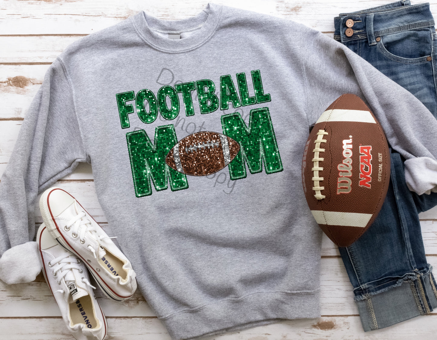 Green sequin football mom-DTF