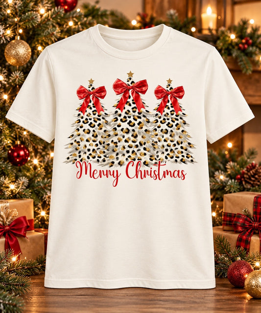 Leopard trio trees with red bows
Merry Christmas- DTF&UV