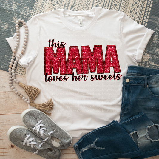 This Mama Loves Her Sweets Red Faux Sequin DTF