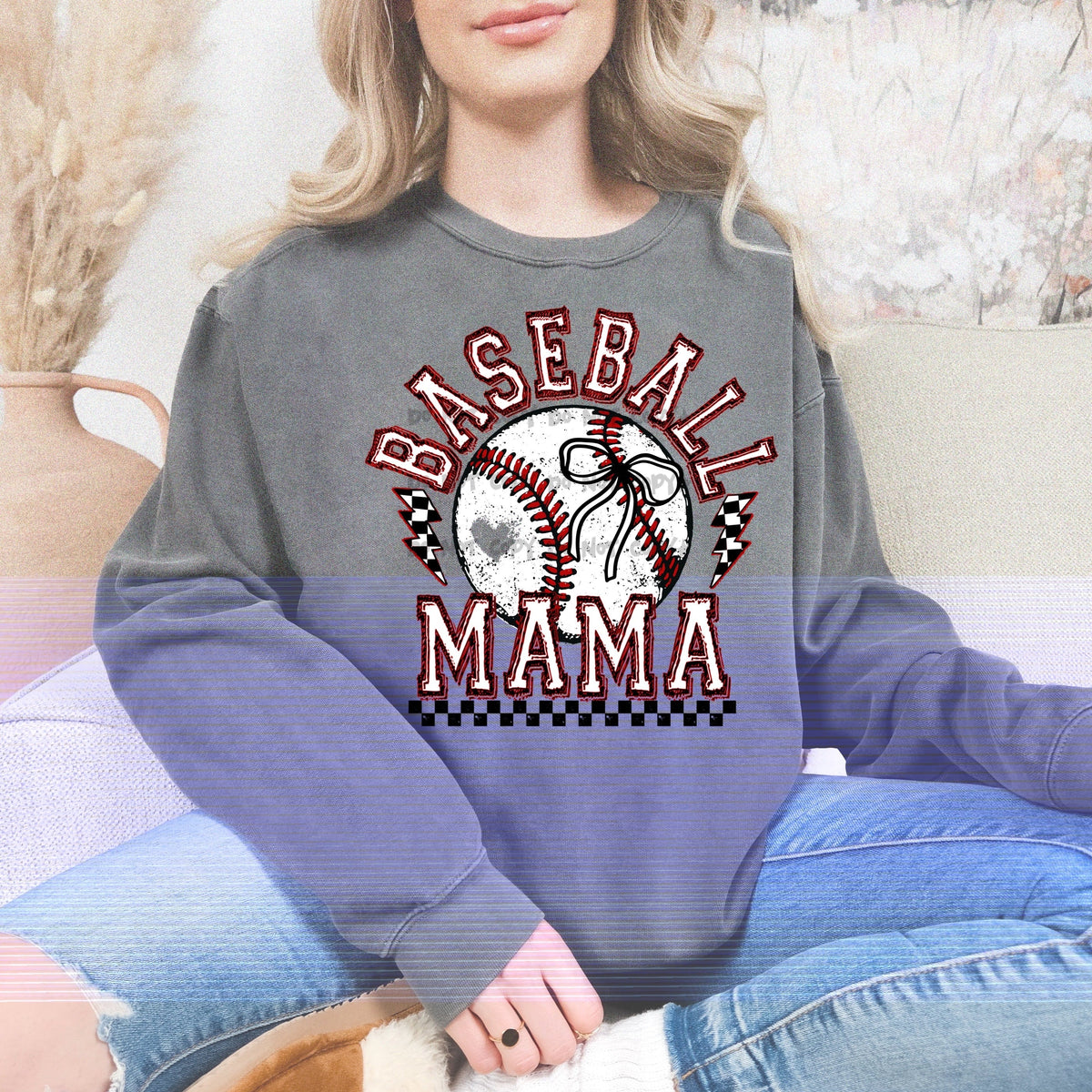 Baseball Mama red black white-DTF