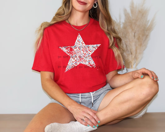 Patriotic floral distressed star- DTF