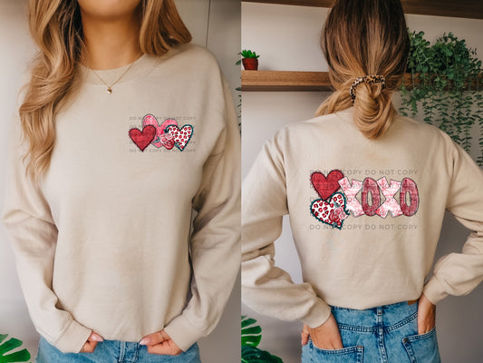 XOXO Stacked Hearts (FRONT) DTF
