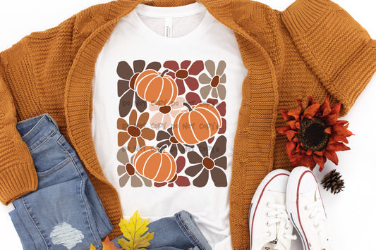 Boho Floral Fall with Pumpkins-DTF