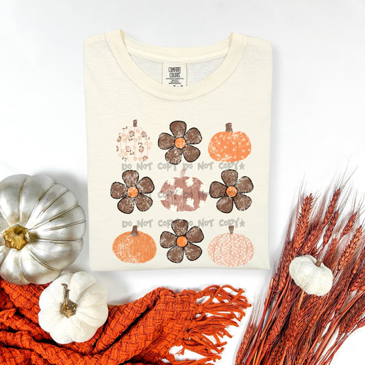 Distressed Pumpkins and flowers -DTF&UV