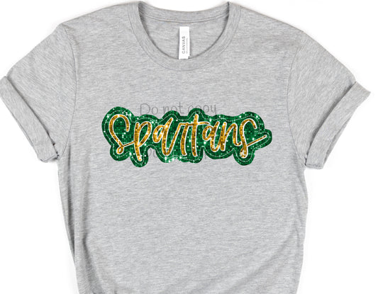 Spartans green gold sequin-DTF