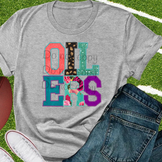 Oilers faux appliqué words-DTF