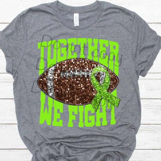 Together we fight football sequin bright green ribbon-DTF