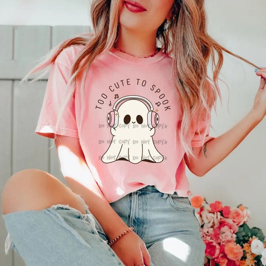 Too cute to spook ghost with headphones-DTF