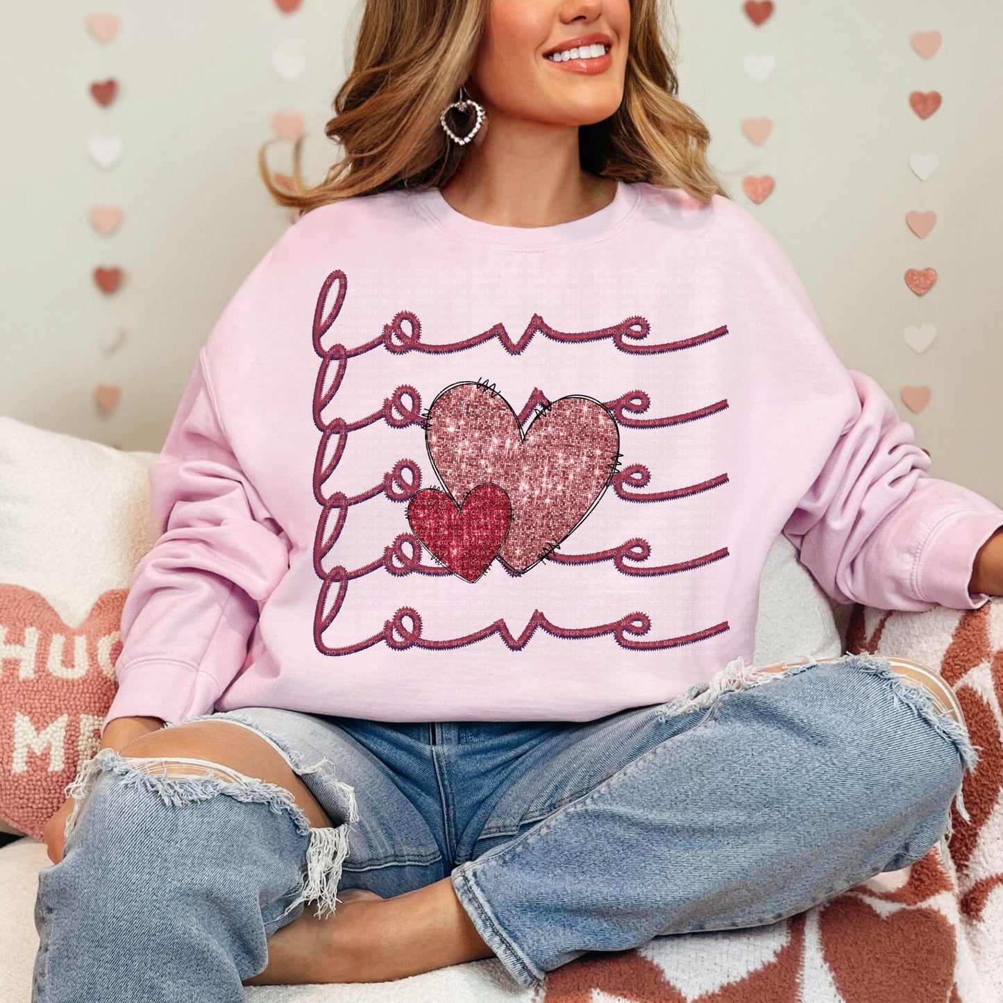 Love Faux Embroidery Sequin Stacked DTF