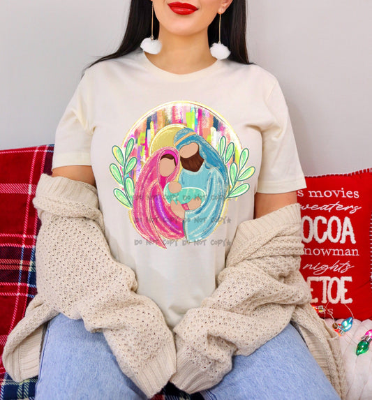 Mary and Joseph with baby Jesus-DTF