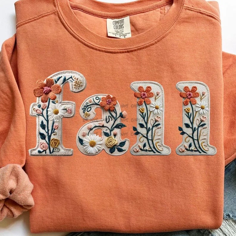 fall flower faux embroidery letters -DTF&UV