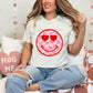 Red Smiley Checkered Heart Eyes DTF
