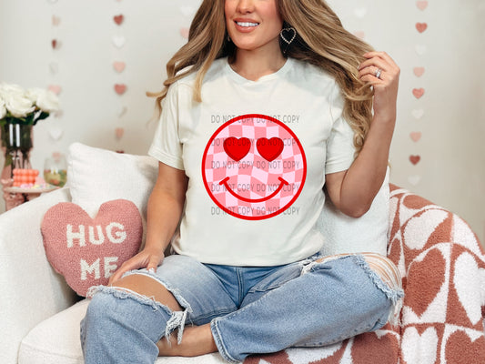 Red Smiley Checkered Heart Eyes DTF