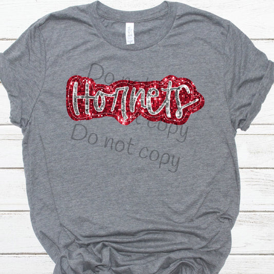 Hornets red silver sequin -DTF