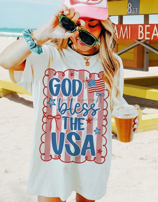 God Bless the USA bow stars and flag (BACK) -DTF