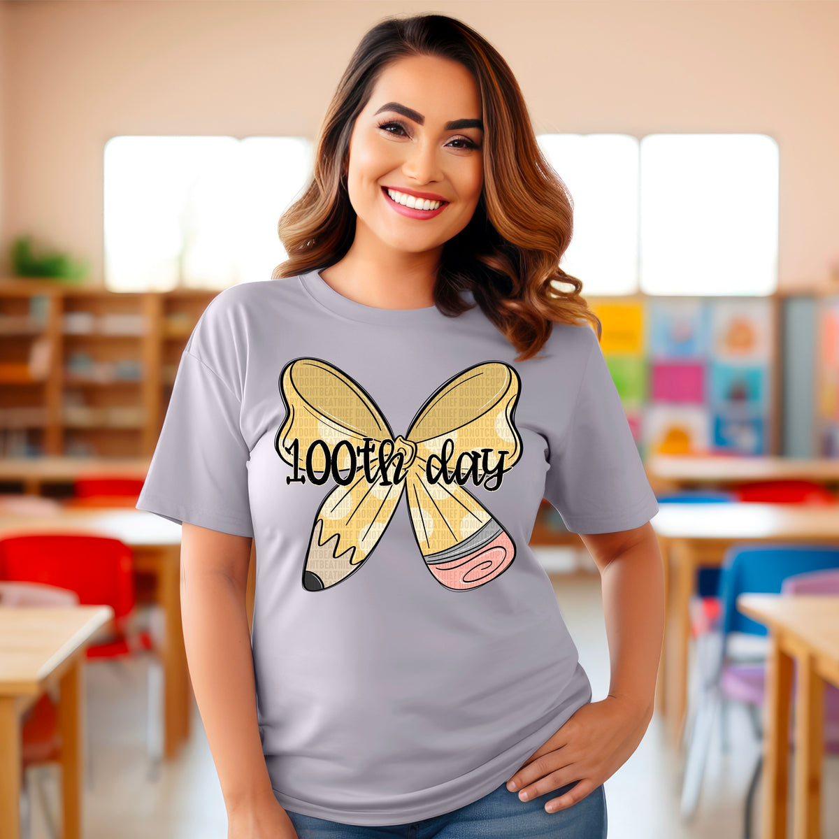 100th Day on pencil bow-dtf