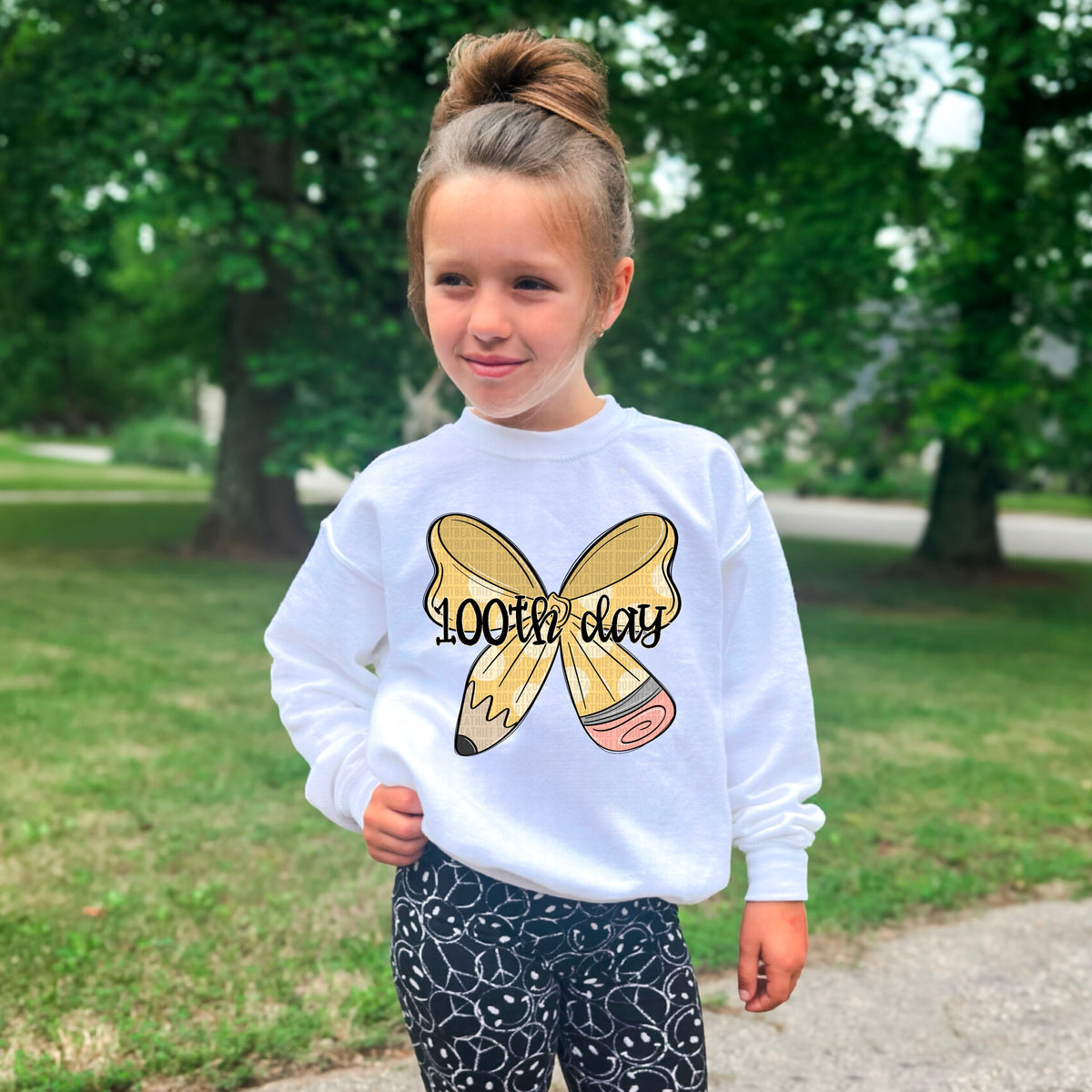100th Day on pencil bow-dtf