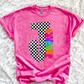 Neon Checkered Letter with Mascot Name (Dropdown)-DTF&UV