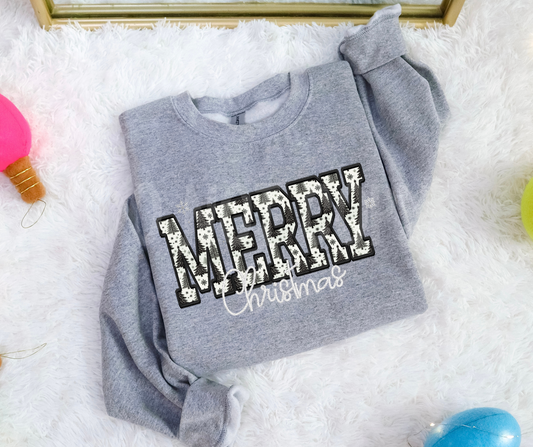 Merry Christmas trees Faux Embroidery -DTF