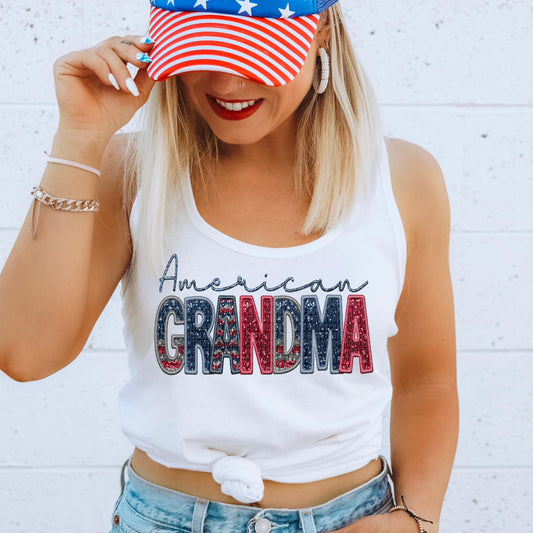 American Grandma Faux Embroidery Sequin - DTF