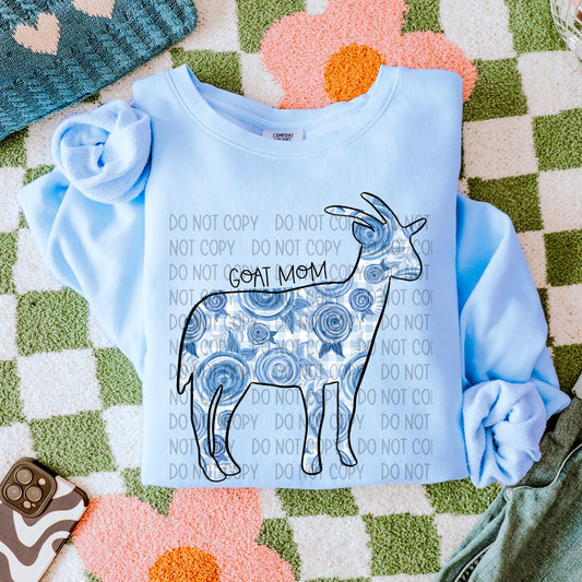 Goat Mom Blue Floral-DTF