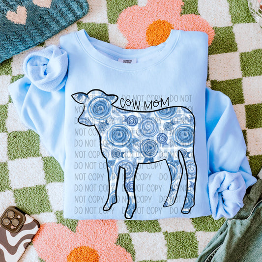 Cow Mom Blue Floral-DTF