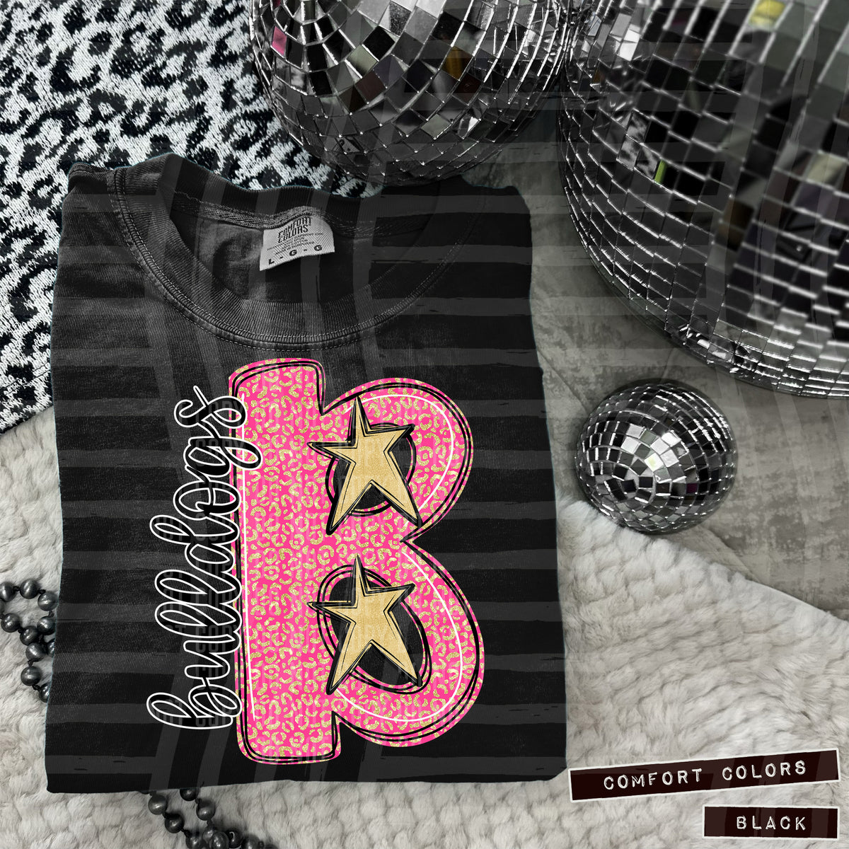 Pink Glitter Leopard Initial or word-CUSTOM: (ANY NAME, ANY MASCOT)-DTF&UV
