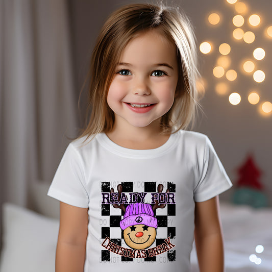 Ready For Christmas Break Reindeer Checkered Purple -DTF
