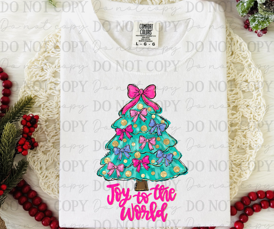 Joy to the world tree pink bow-DTF&UV