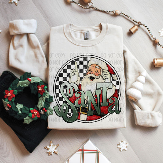 Santa circle black white check-DTF
