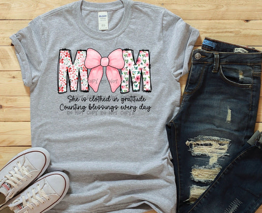 Mom floral with bow she is clothed-DTF